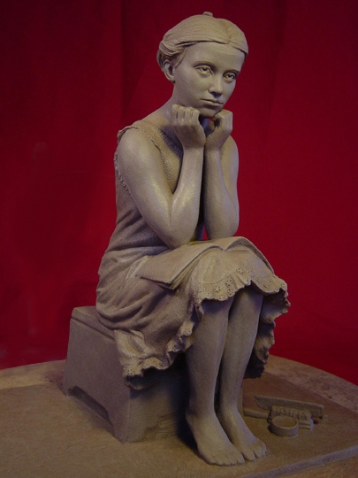 Girl at The Mirror Clay Sculpture by Greg Polutanovich