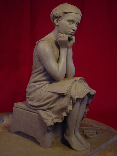 Girl at The Mirror Clay Sculpture by Greg Polutanovich