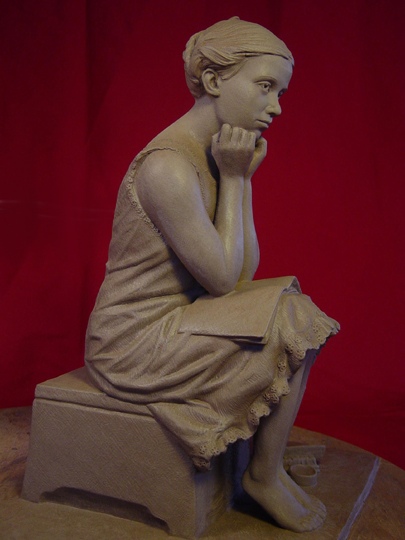 Girl at The Mirror Clay Sculpture by Greg Polutanovich