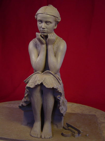 Girl at The Mirror Clay Sculpture by Greg Polutanovich