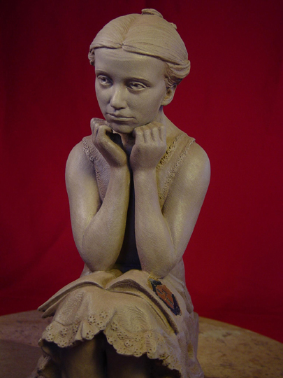 Girl at The Mirror Clay Sculpture by Greg Polutanovich