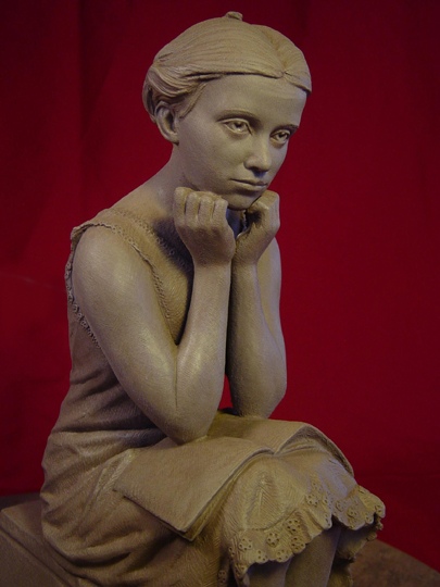 Girl at The Mirror Clay Sculpture by Greg Polutanovich