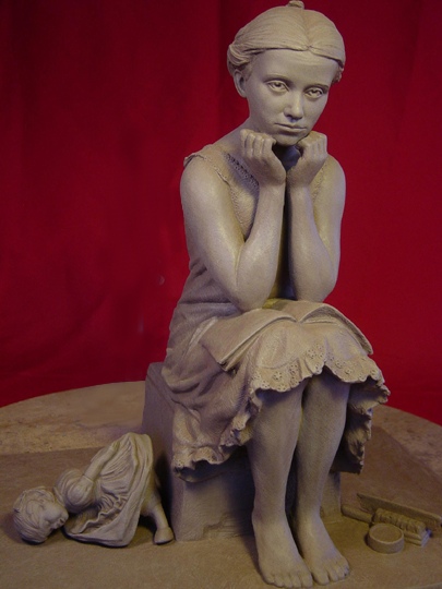 Girl at The Mirror Clay Sculpture by Greg Polutanovich